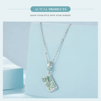 WOSTU 925 Sterling Silver Colorful Tarot Cards Charm Pendent Magic Star Moon Sun Lover Bead Fit DIY Bracelet Necklace Women Gift