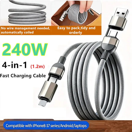 4 in 1 240W Magnetic USB C PD Cable For iPhone iPad Xiaomi Samsung Huawei Tablets Laptops Super charge Fast Charger Type C Cable