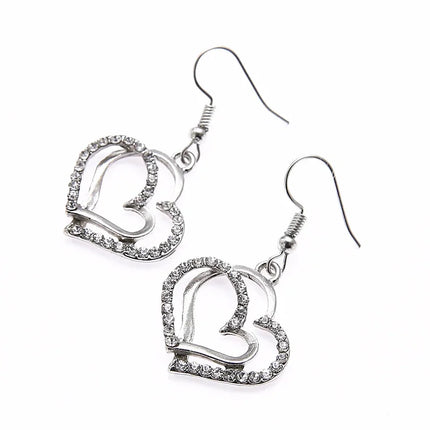 3 PCS Set Heart Shaped Jewelry Set of Earrings Pendant Necklace for Women Exquisite Fashion Rhinestone Double Heart Jewelry Set