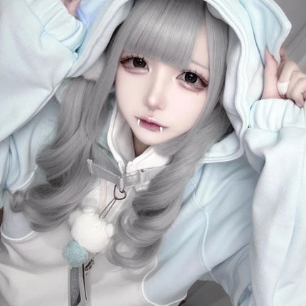 Y2k Subculture Long Sleeve Hoodie Women Casual Sweet Cat Ears Sweatshirt Patchwork Solid Kawaii Zipper Punk Style 2025 Autumn