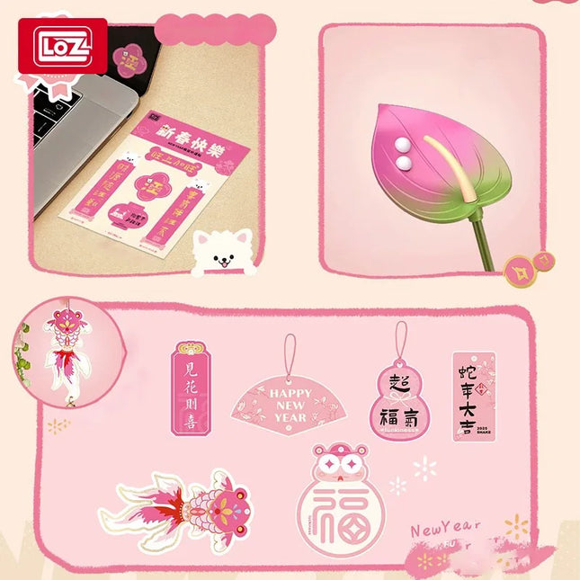 LOZ-1964 Spring Festival New Year rose building block toy flower living room decoration flower bouquet New Year gift