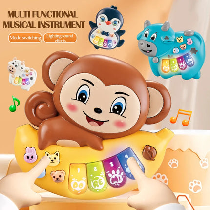 Cartoon Electric Music Toys for Kid, Lighting Musical Piano Model Lion Rabbit Elephant Early Education Gifts