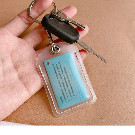 1-10pcs Keychain Card Holder Plastic Heavy Duty Badge Holder Vertical Clear ID Card Holder with Keyring