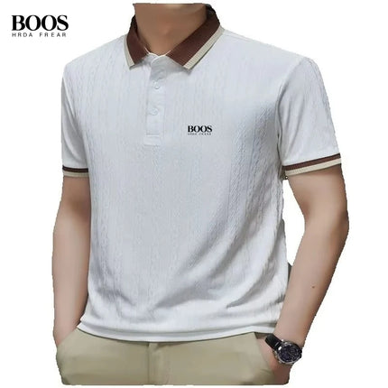 New Men's High-Quality Knitted Short-Sleeved Polo Shirt, Summer Korean Version, Fashionable and Casual, Silky and Breathable Top