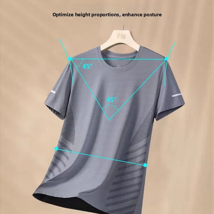 Ice Silk Short Sleeve T-Shirt Men's Summer Thin Quick Dry Mesh Sport Fitness Half Sleeve Casual Elastic T Summer Wear