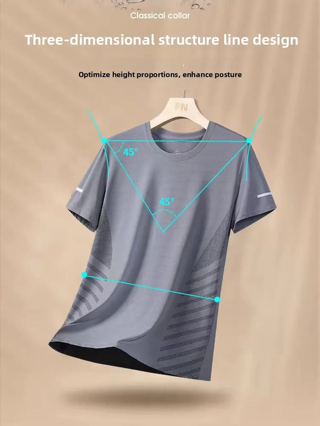 Ice Silk Short Sleeve T-Shirt Men's Summer Thin Quick Dry Mesh Sport Fitness Half Sleeve Casual Elastic T Summer Wear