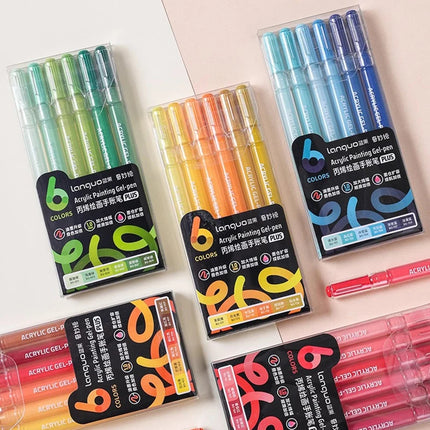 Languo 6 Colors Acrylic Painting Handbook Pens Multi-Color Gel Pen Student Neutral Pen Writing Marker Stationery