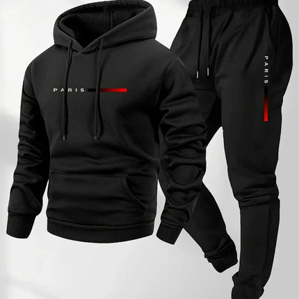 Autumn and winter men's warm sportswear set, printed sportswear and pants set, casual warm sportswear and casual wear