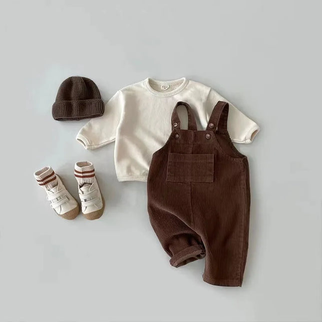 New Spring Toddler Baby Boys Girls Solid Corduroy Suspender Romper Soft Kids Basic Playsuit Jumpsuit Clothing