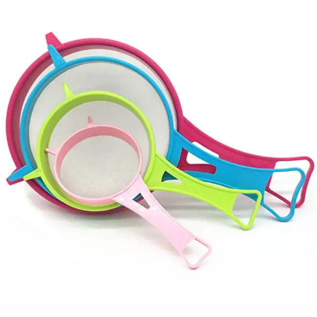 New 4Pcs Plastic Fine Mesh Filter Colander Soy Milk Sieve Flour Sieve with Handle Juice and Tea Filter Kitchen Tool colador de harina tamizador