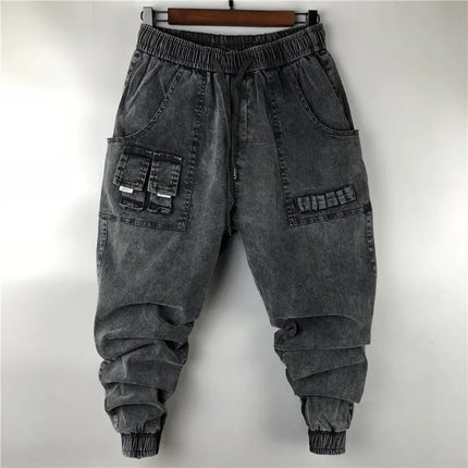 Men Casual Cargo Harem Jeans Pants High Street Hip Hop Length Men's Clothing Denim Sweatpants Spring Autumn Big Size