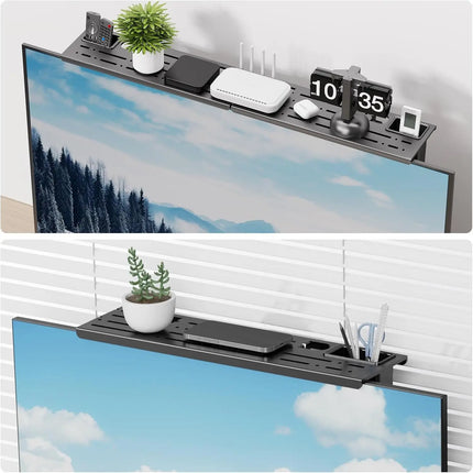 Adjustable TV Screen Top Shelf Computer Monitor Desktop Screen Top Storage Rack TV Media Box, Router Shelf with 2 Storage Boxes