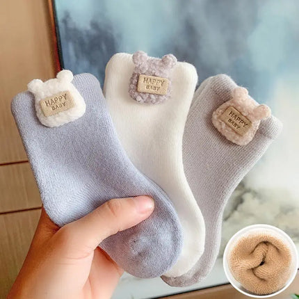 3Pairs/Lot Warm Winter Baby Socks Cute Soft Newborn Baby Girl Boy Thicken Terry Socks Cartoon Rabbit Bear Floor Sock