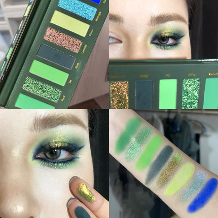 8 Colors Diamond Pearl Punk Green Eyeshadow Halloween Makeup Palette Waterproof Matte Smoky Polarized Green Eye Shadow Palette
