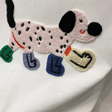 Women T-Shirts Loose Streetwear Unisex Fun Dog Embroidered Short Sleeve Cotton Girl Tees Female Top Summer 2026