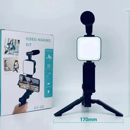 Smartphone Vlogging Kit With Tripod Phone Holder Mini Microphone LED Fill Light Starter For TikTok Live Stream Video YouTube