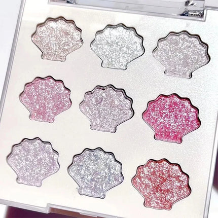 Shell Eyeshadow Palette Sparkling Pearlescent Glitter Eye Shadow Plate Diamond Highlight Eye Makeup Cosmetic for Autumn Winter
