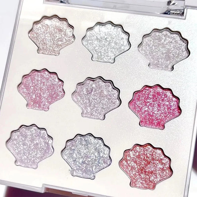 Shell Eyeshadow Palette Sparkling Pearlescent Glitter Eye Shadow Plate Diamond Highlight Eye Makeup Cosmetic for Autumn Winter