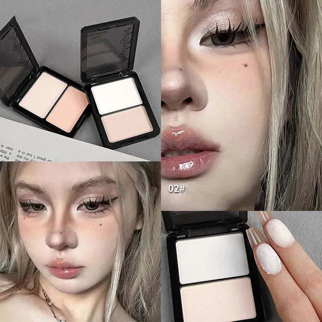 Two Color Highlight & Eye Shadow Powder Delicate, Natural, Lightweight, Matte Finish Eyeshadow Soft Focus Makeup Brightening