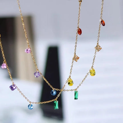 18k Gold Plated Stainless Steel 7 Colors CZ Charm Chain Ankle Bracelet Anklet Beach Barefoot Sandal Foot Jewelry for Women Girl