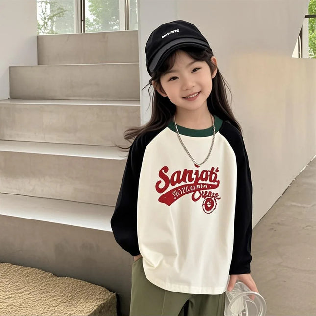Spring Autumn Boys' Girls' Cotton T-shirts Color-blocking Long-sleeved T-shirts Casual Fashion Children's Clothing Base Shirts