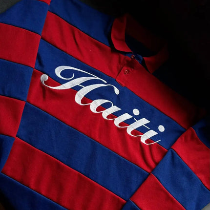 Y2K Haitian Long-Sleeved Shirts Fashionable Red and Blue Striped Knitted Lapel Jersey Oversized Retro Men Women Streetwear Tops