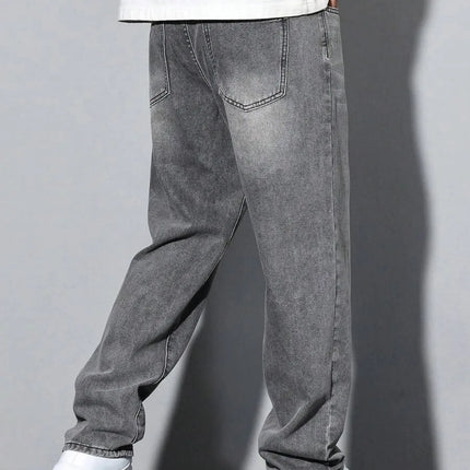 Men's straight skinny grey jeans, straight and simple design, suitable for daily wear in all seasons