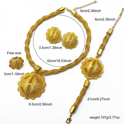 Luxury Ethiopian 24k Gold Color Twisted Necklace And Earrings Jewelry Sets For Women Dubai Indian Bridal Set Wedding
