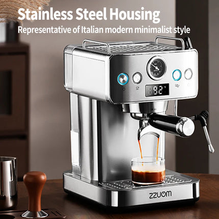 20Bar Semi-Automatic Espresso Machine,Stainless Steel Casing,Professional Spouted Portafilter,Equipped with a pressure gauge