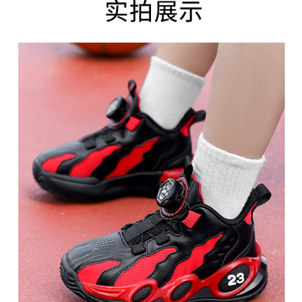 Fashion Basketball Shoes for Kids High-top PU Leather Sports Shoes Children Casual Shoes Boys Girls Comfortable Gym Trainers New