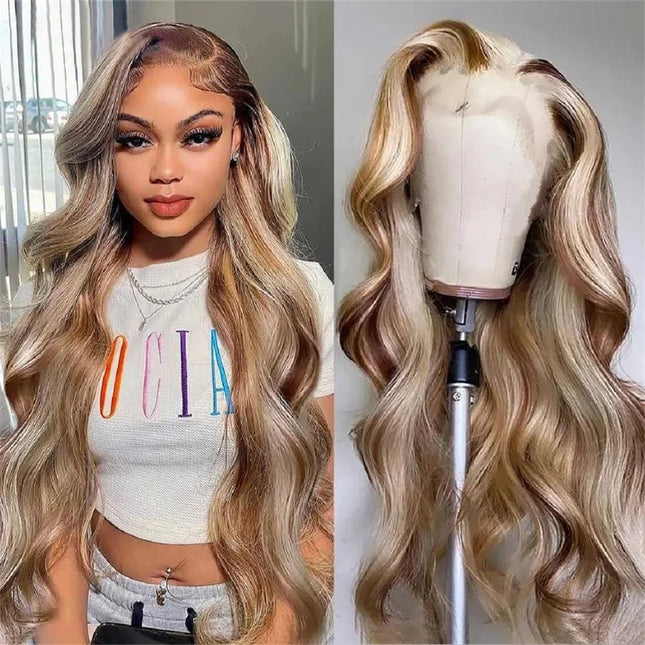 4/613 Highlight Brown Blonde 13x4 Straight Lace Front Wig Colored Human Hair Wigs For Women Body Wave Wig 613 HD Lace Frontal Wig