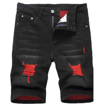 Men's denim shorts with summer frayed elastic men's casual pants slim-fit European-style shorts tight and worn-out men's pants
