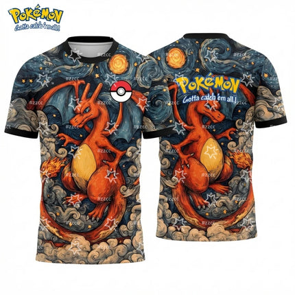 2026 Pokémon Pikachu Van Gogh Graphic T-shirt Japanese anime football jerseys Summer Sports Men's T-Shirt Kid's Clothing Tee
