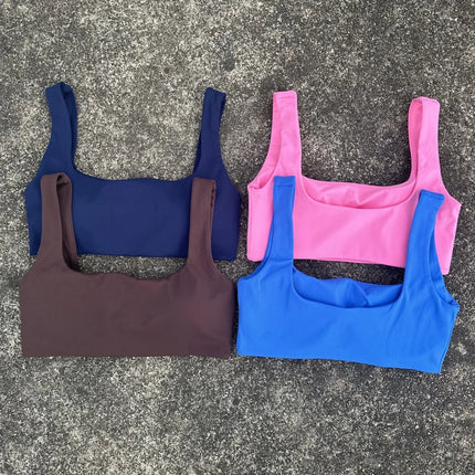 Solid Color Square collar Gym Yoga Underwear Women Hollow back shoulder straps Fitness sport Bra Top Comprehensive Training pad