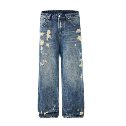 2026 Men's Wide-Leg Jeans New Retro Trendy Distressed Ripped Loose Jeans
