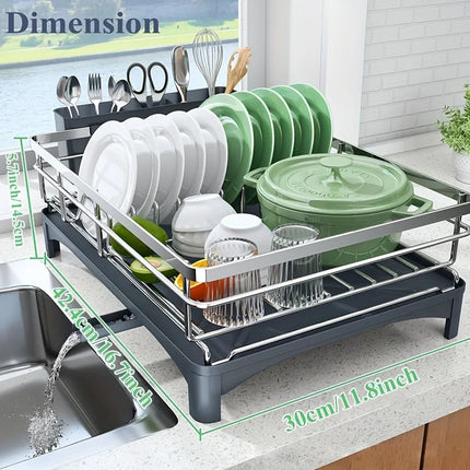 Large Capacity 304 Stainless Steel Dish Drying Rack 360 Degree Rotating with Drain Board Utensil Holder for Kitchen Sink