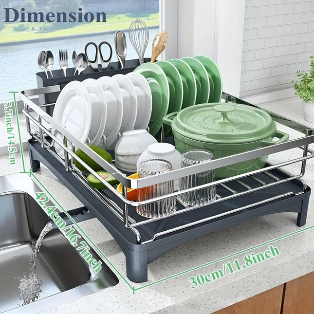 Large Capacity 304 Stainless Steel Dish Drying Rack 360 Degree Rotating with Drain Board Utensil Holder for Kitchen Sink