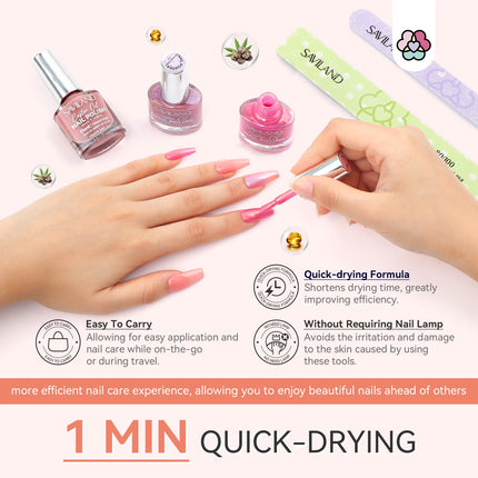 SAVILAND 12 Color Pastel Nail Polish Set Quick Dry Non Gel Formula with Castor Oil Base Top Glossy Coat for Manicure Art