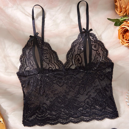 Women Black Open-Back Lace Two-Piece Panties Underwear Sleep Set