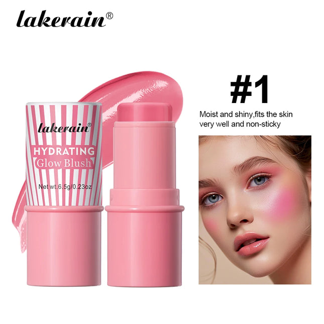 Lakerain Hydrating Glow Blush Waterproof Non-sticky Natural Saturated Blush Stick Long-lasting Moisture Brightening Jelly Blush