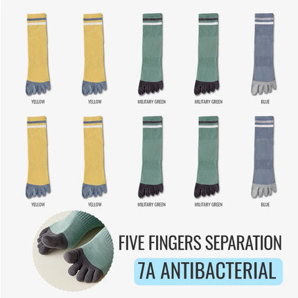 MiiOW 100% Pure Cotton Five Finger Long Socks Deodorant Antibacterial Running Sports Split Toe Sock Cycling Trending Sock Men