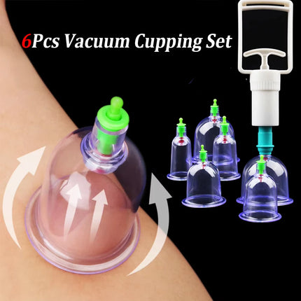 6Pcs Vacuum Cupping Set with Pumping Gun Suction Cups Anti Cellulite Cans Body Back Cupping Massager Jars Vacuum Cupping