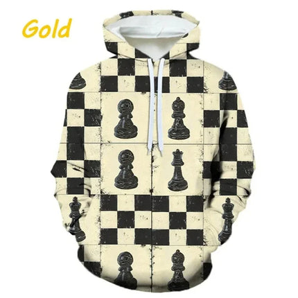 Creativity Chess Pattern Hoodie For Men Women Personality 3D Printed Long-Sleeved Casual Loose Hoodies Sweatshirt Tops Pullover