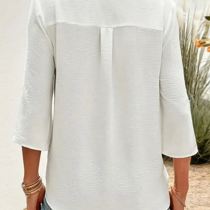 Women's Plus Size Casual Long Sleeve Button Loose Shirt Ladies Comfortable Solid V Neck Blouse