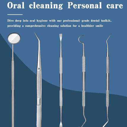 Dental Stainless Steel Cleaning Kit with Storage Box Dental Mirror Explorer Tweezer Probe Hoe Sickle Scaler Dentist Accessories