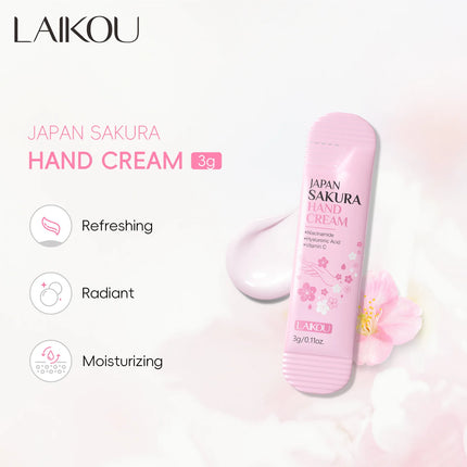 LAIKOU Sakura Hand Cream 3g Sachet Niacinamide Hyaluronic Acid Moisturizing Nourishing Mini Travel Hand Lotion for Dry Skin