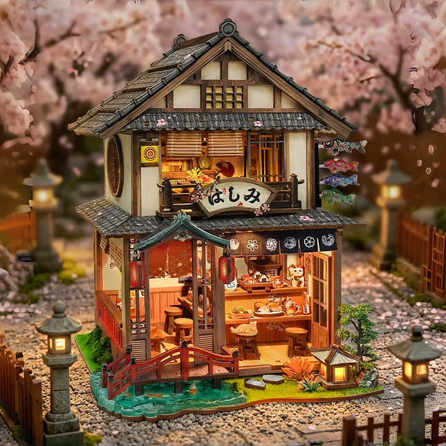 Bridgeside Machiya Izakaya Cottage 3D Wooden Puzzle DIY Handmade Assembly Model Kit Home Decoration Birthday Gift For Adults