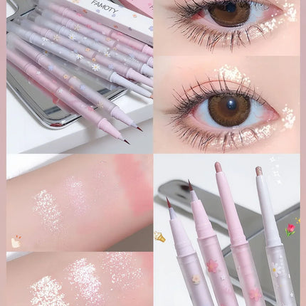 FAMOTY Double Head Eyeliner Liquid Down To Shadow Pencil Eye Highlighting Eyeshadow Stick Natural Big Eye Makeup Gel Pen
