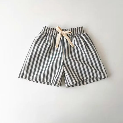 Retro Hemp Cotton Striped Boys' Pants with a Casual and High-end Design Elastic Waist Girls' Clothing Children's Pants