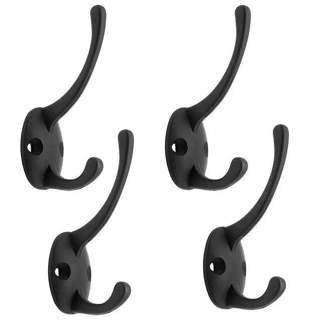 4Pcs Black Metal Coat Hook, Wall Mounted Retro Dual Hanging ,Utility Accessories, Simple Screw Installation 4Pcs Black Metal Coa